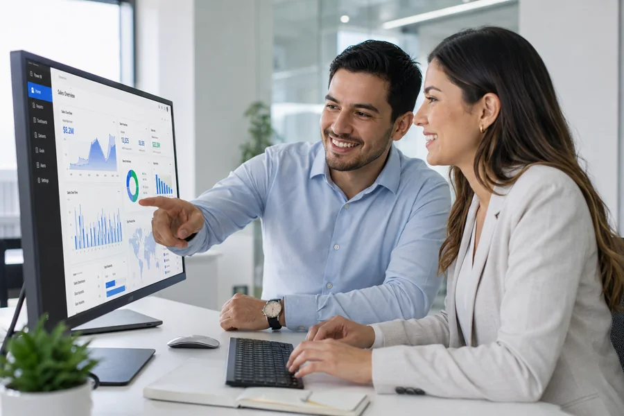 Equipo revisando un dashboard de Power BI en una empresa de Centroamérica