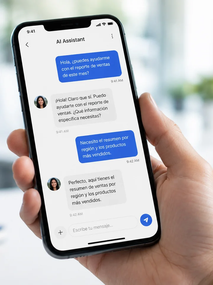 Chatbot y agente de IA de BIAI Technologies respondiendo consultas de ventas por celular